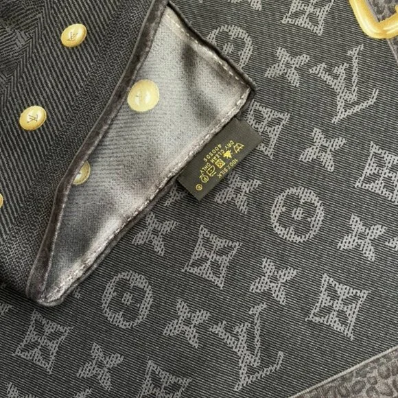 Louis Vuitton Scarf Monogram Denim Blask Gray Square Silk Wrap - Picture 8 of 16